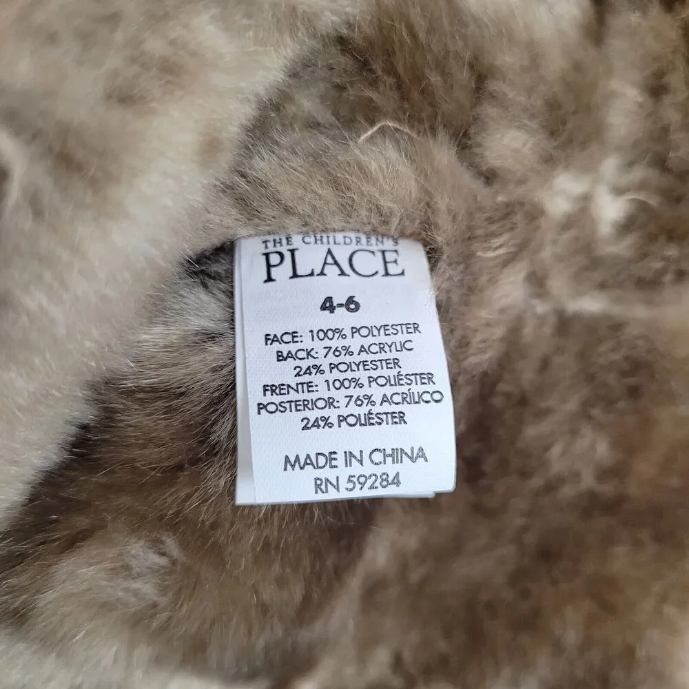 The Childrens Place Girls Tan Faux Suede & Fur Bucket Hat size 4-6